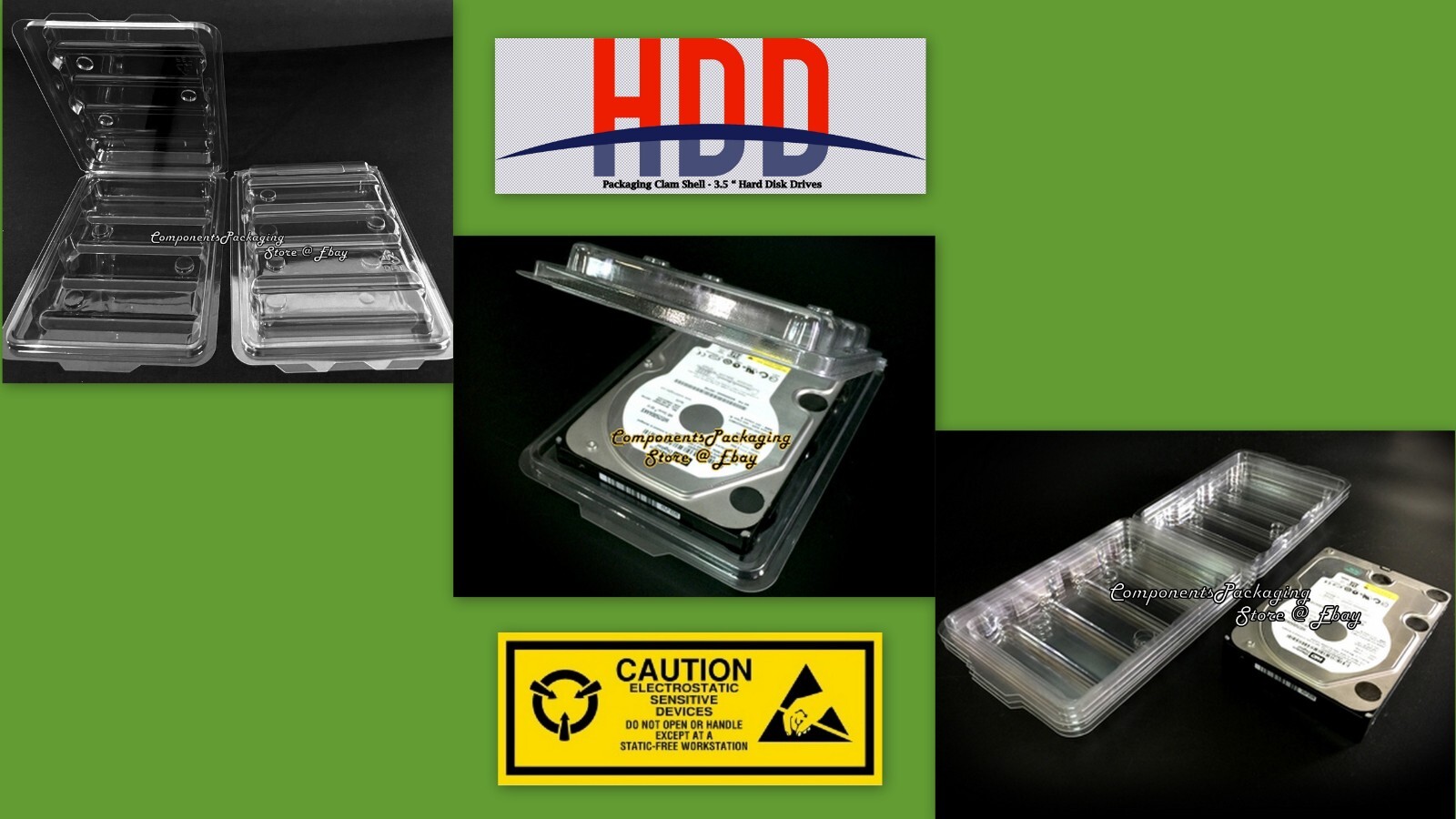 Internal 3.5″ Hard Drive Single Case Clamshell ESD Plastic – Lot of 3 10 30 100
