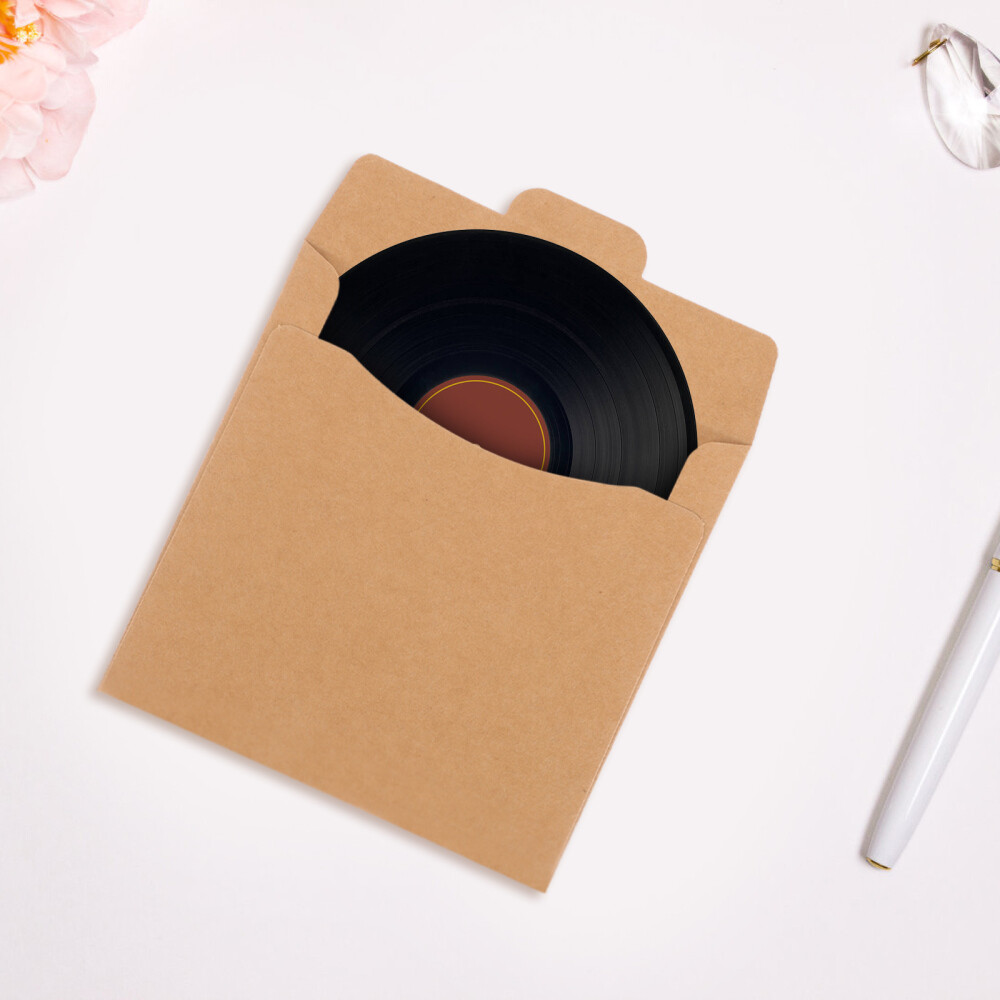 50 Pcs CD DVD Sleeves Brown Kraft Paper DVD Envelopes,Cardboard Envelopes