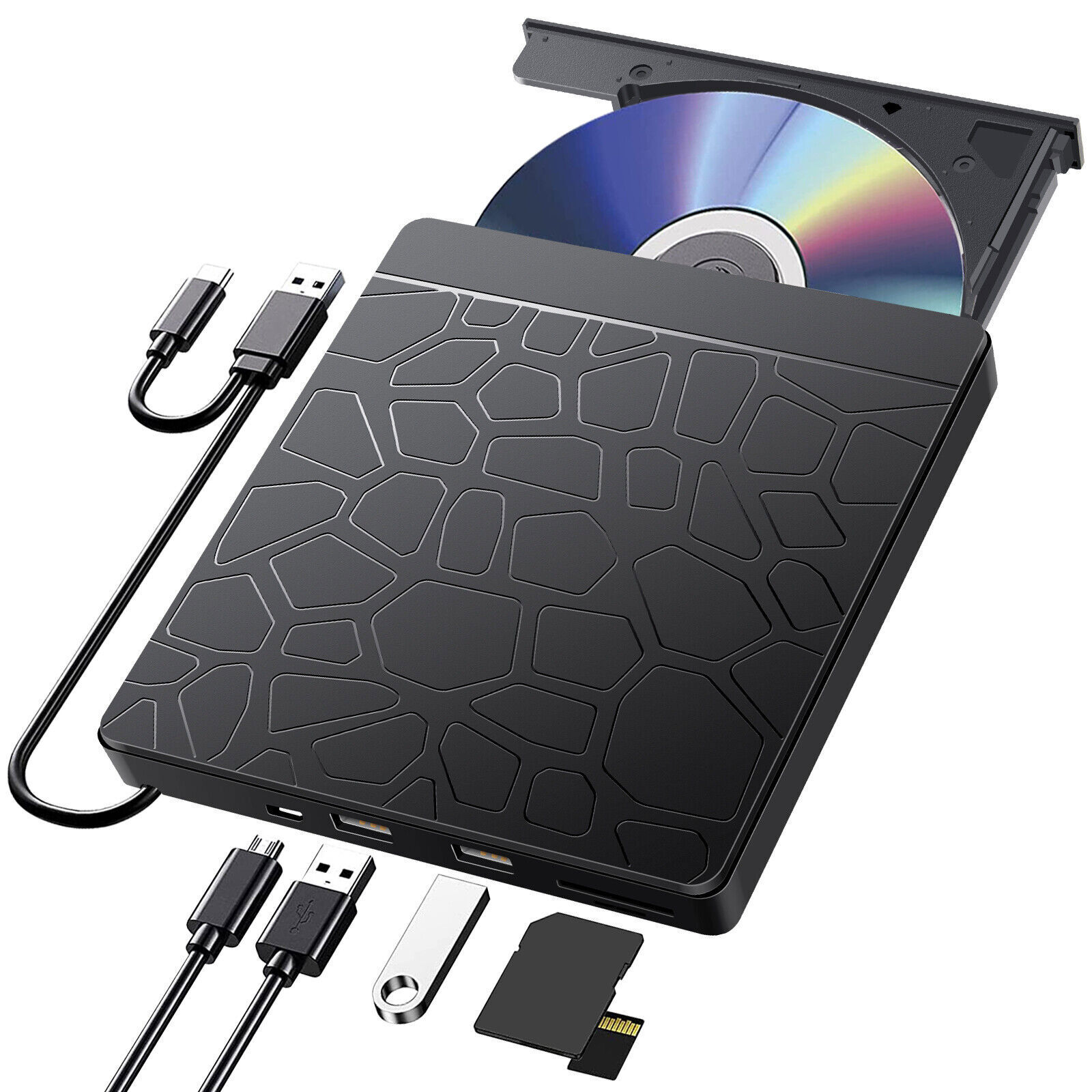 7 in 1 Slim External CD DVD Drive USB 3.0 USB C Disc Player Burner Writer Laptop