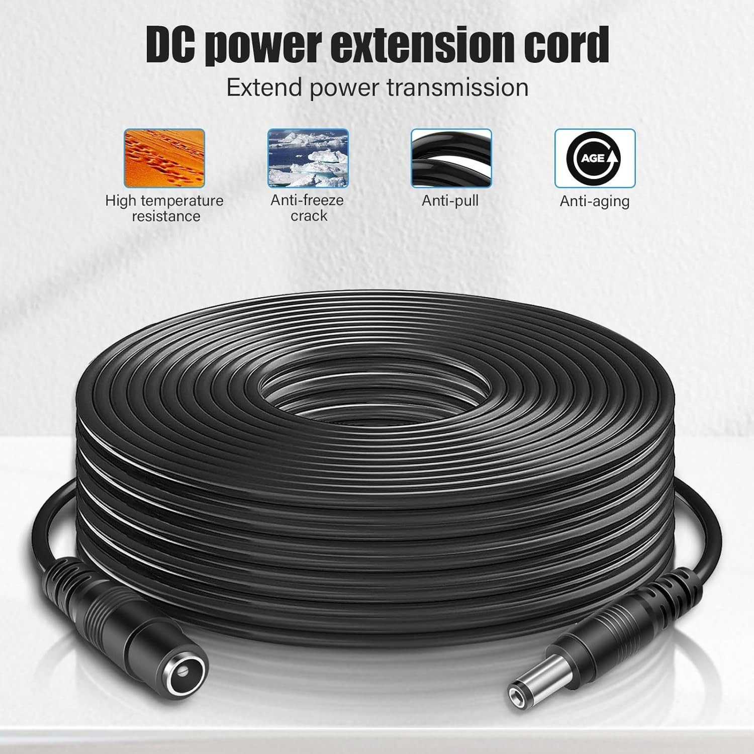 60ft Long 12V DC Power Extension Cable (10-Pack) for Security Devices