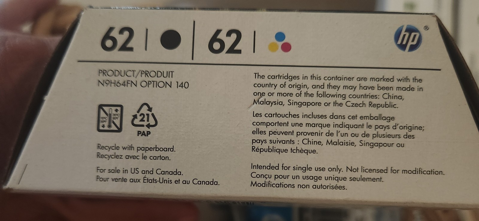 Genuine HP 62 Black & Tri-Color Ink Combo 2 Pack 01/27 – Brand New