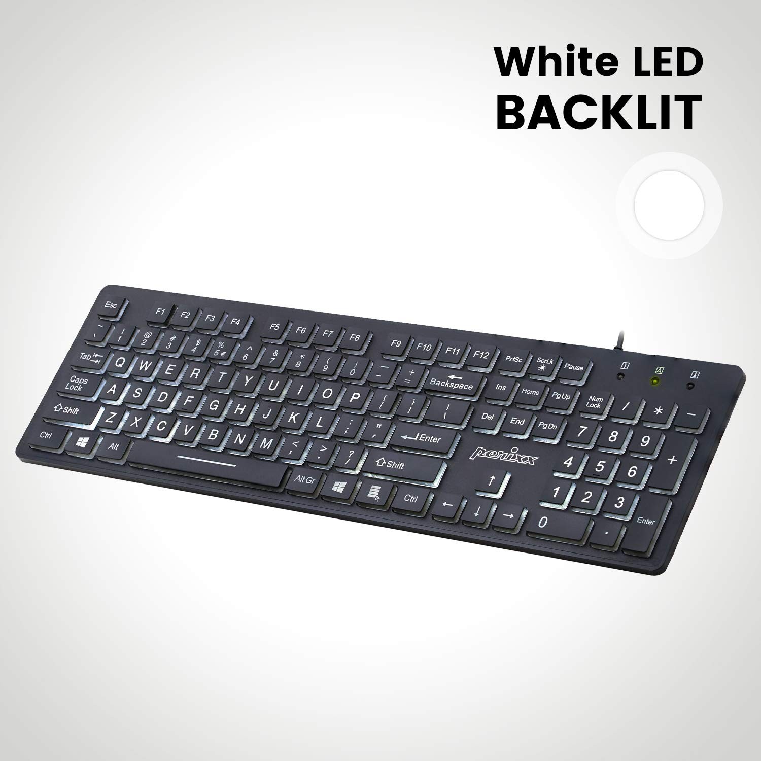 Wired USB Keyboard Backlit Big Print Letters White LED