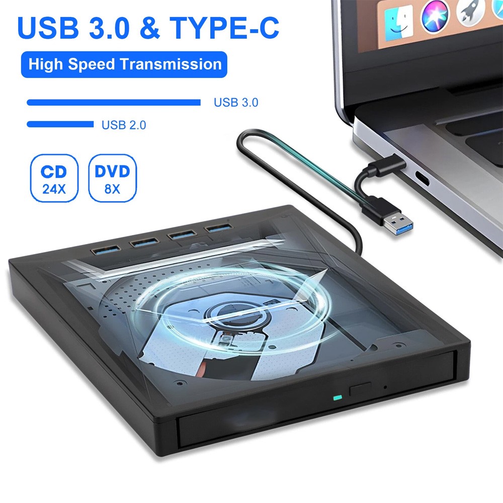 External CD DVD Drive for PC Laptop Windows 10 11 USB 3.0 Burner Reader Writer