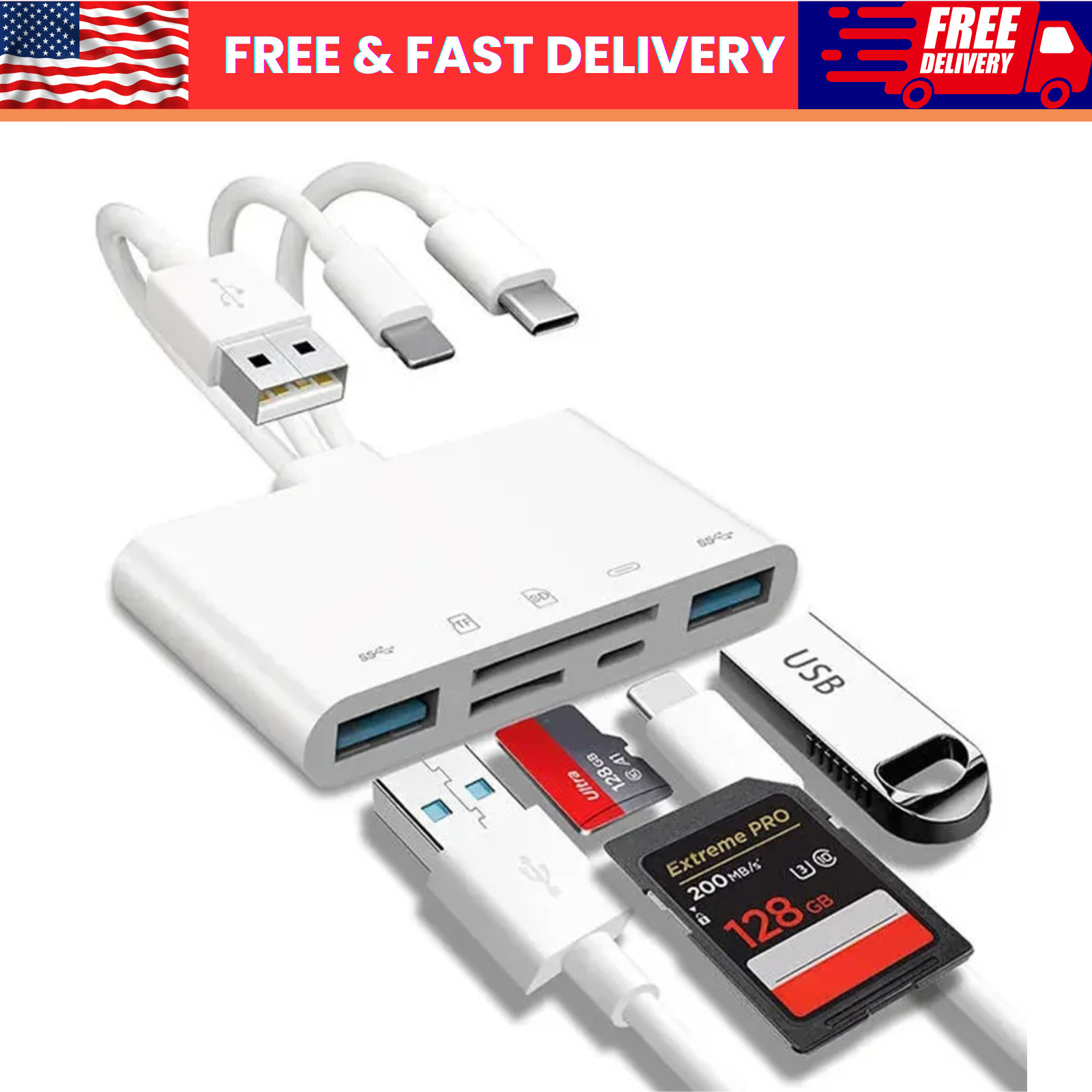 5 in 1 Memory Card Reader USB 3.0 OTG Adapter SD Card Reader For iPhone/iPad LOT