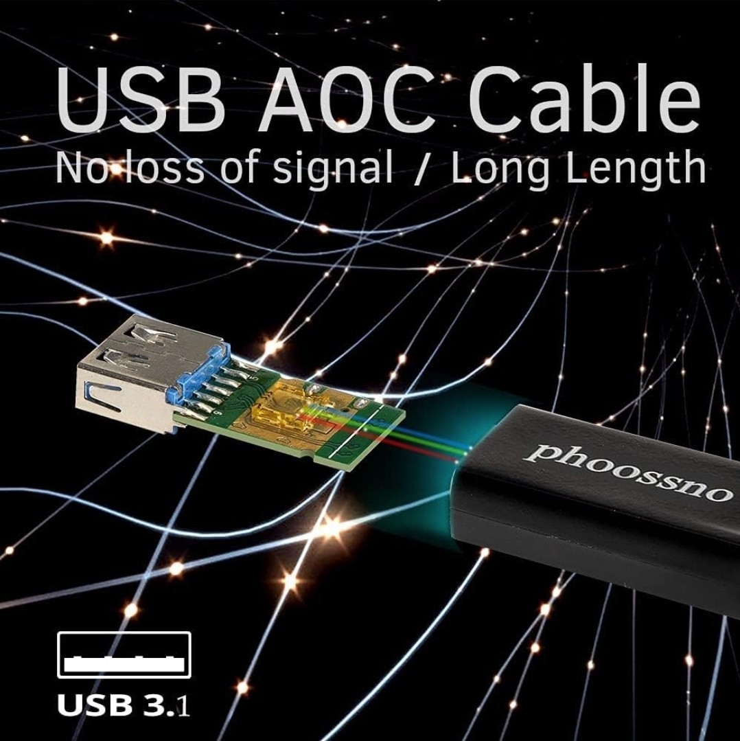 phoossno USB 3.1 Extension Cable Active Optical USB 10Gbps 33ft 10m…