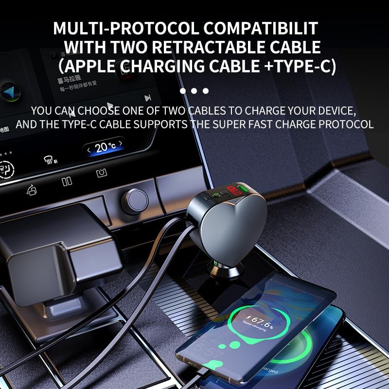  Bluetooth 5.3 Car Adapter with Retractable Fast Charger, FM Transmitter Rad…