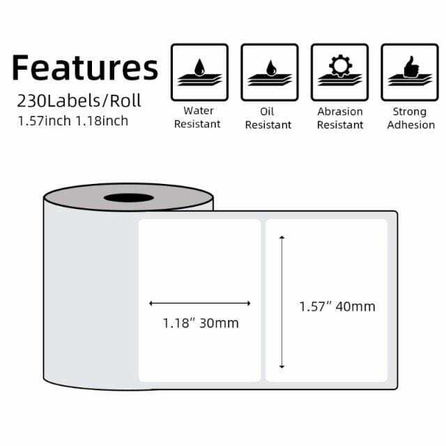 3 Rolls Phomemo White Square Self-Adhesive Papers 40 mm × 30 mm Thermal Labels