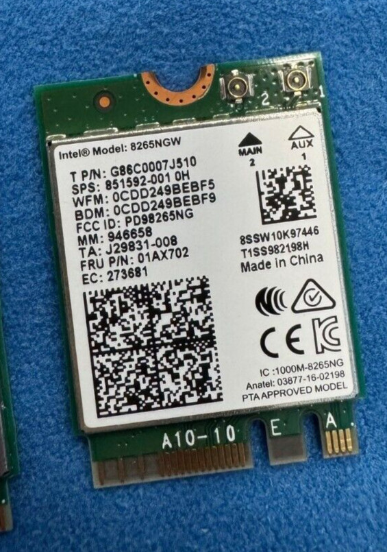 Intel Wireless-AC 8265NGW Dual Band 802.11ac Wi-Fi Card+ Bluetooth 4.2