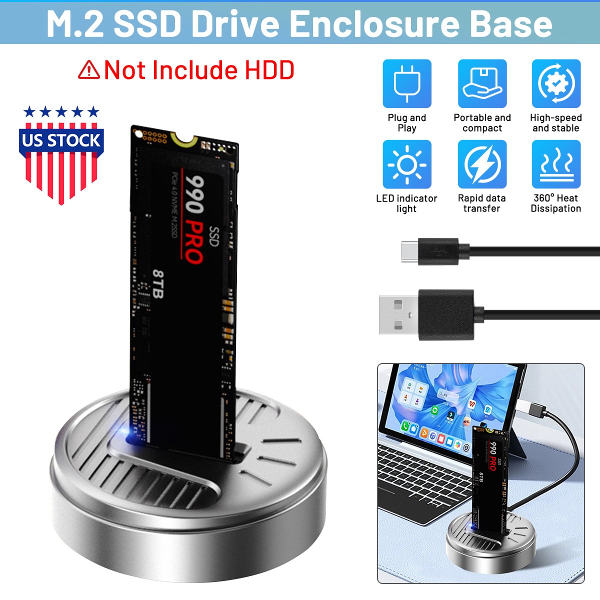 NEW M.2 NVMe SSD Docking Station PCIe SSD Dock To USB C Adapter USB 3.1 10Gbps