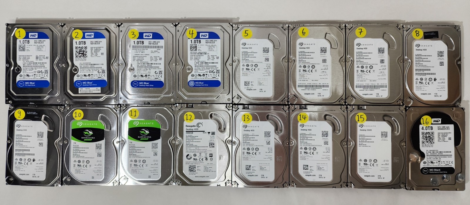 Lot of 16 Seagate/Western Digital 1TB 2TB 4TB 7200RPM SATA 3.5″ Hard Drive HDD