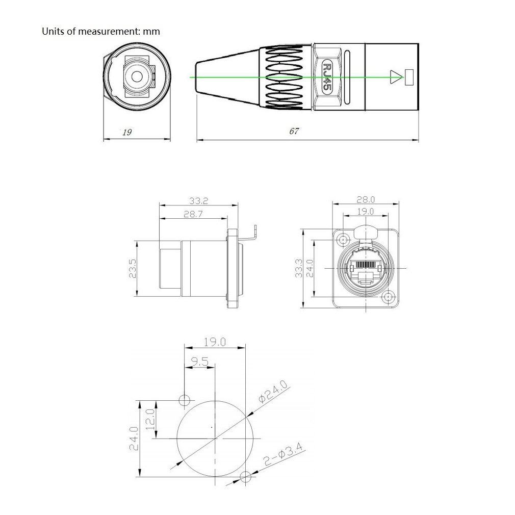 RJ45 Ethernet Connector, RJ45 Industrial RJ45 Male Jacks CAT5/6 Receptacle