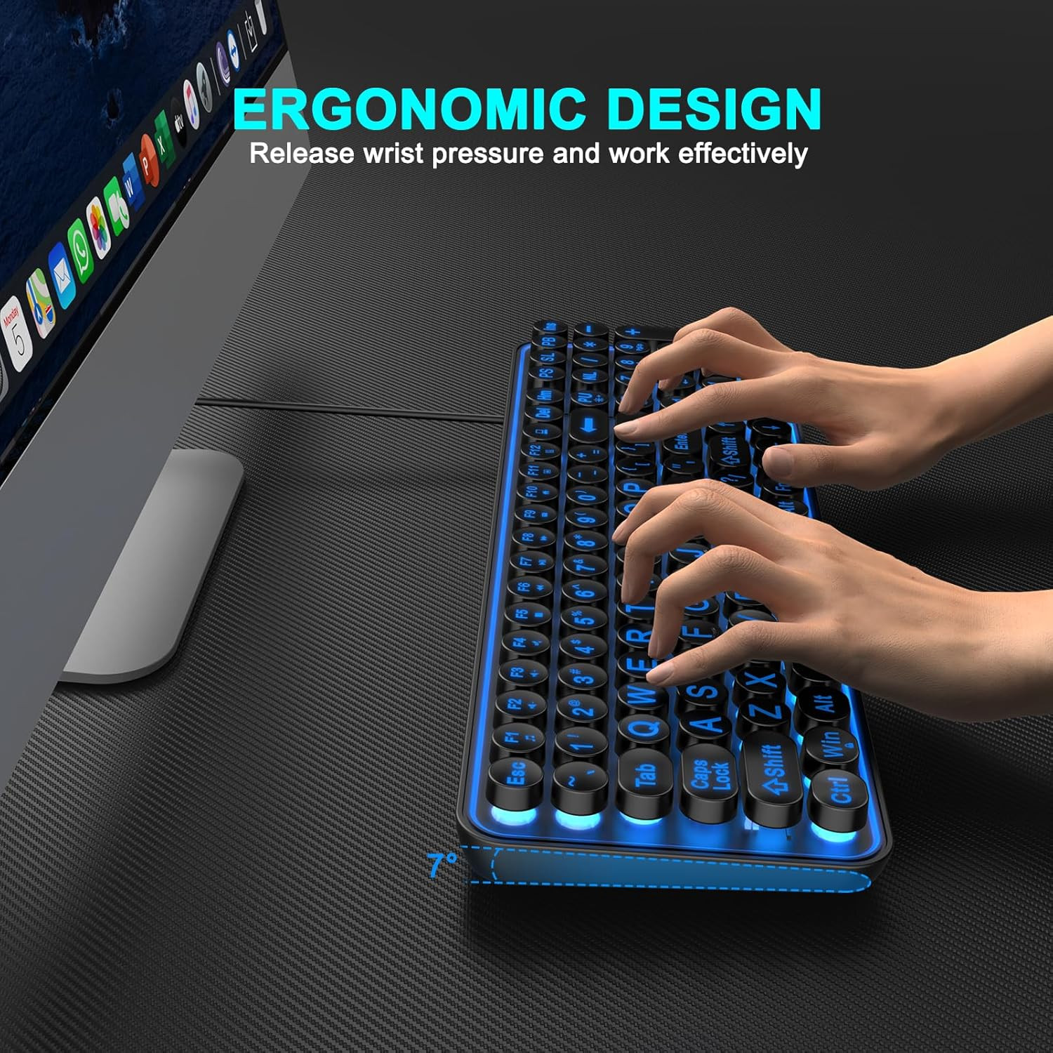 Large Print Backlit Keyboard,Usb Wired Lighted Computer Keyboard with 7-Color Ba