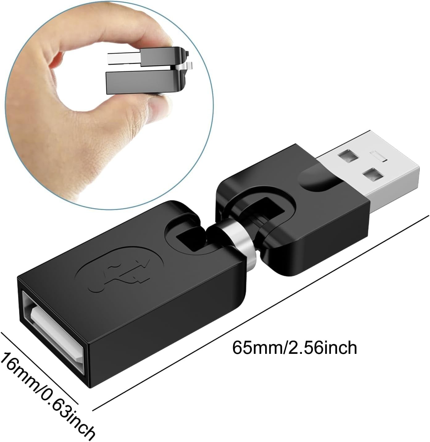 2 PCS 360 Degree Rotating USB 2.0 Adapter Male To Female Swivel Converter