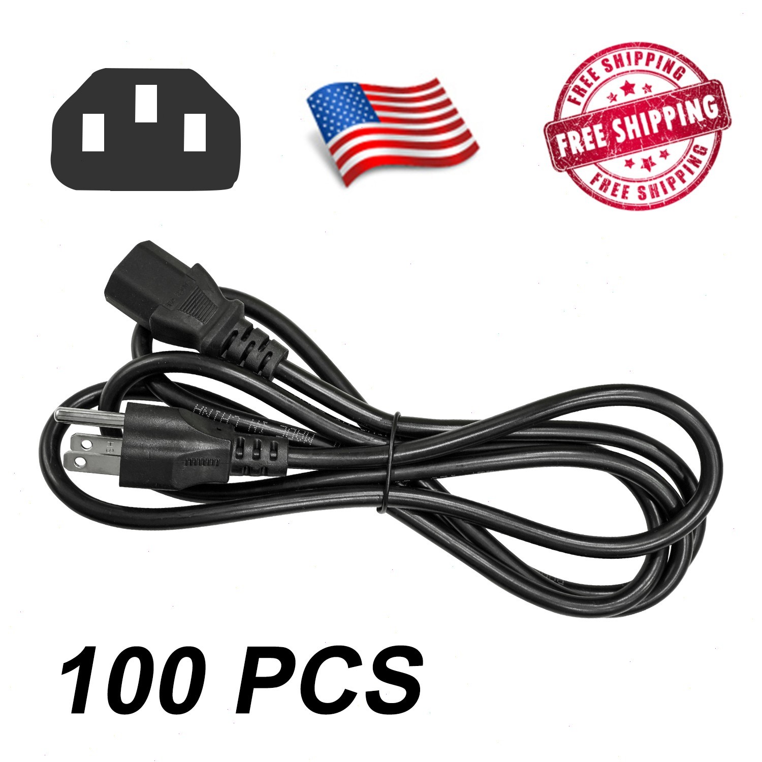 Lot of 10-100 AC Power Cord Cable Desktop Monitor Computer PC 6ft IEC320