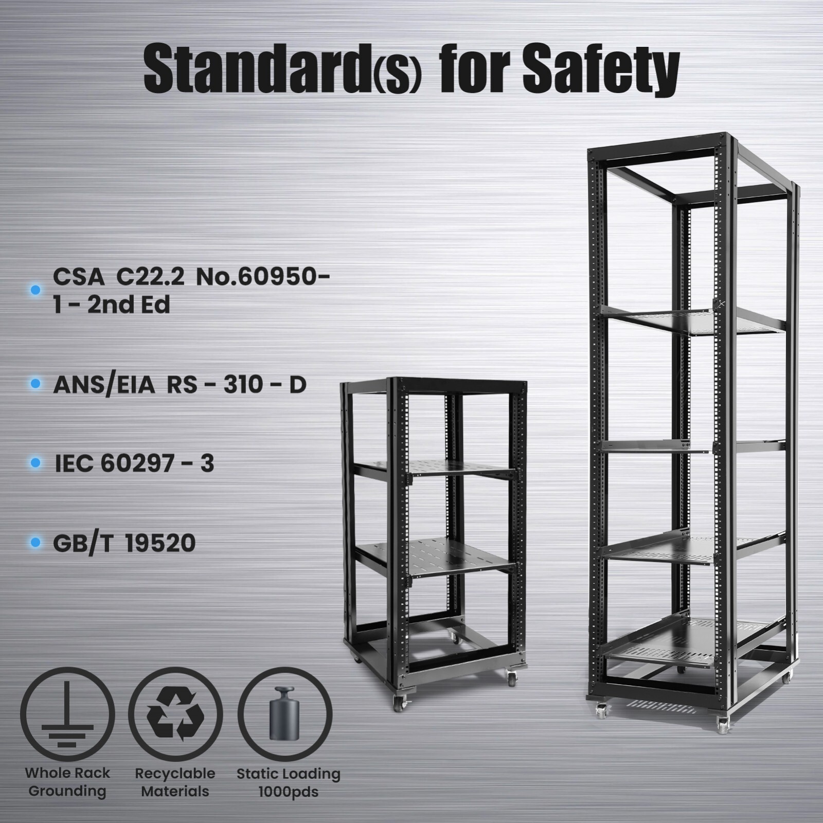7FT 42U Open Frame Server Network Rack 17″ Deep 600MM 4 Post 3 paris L rails
