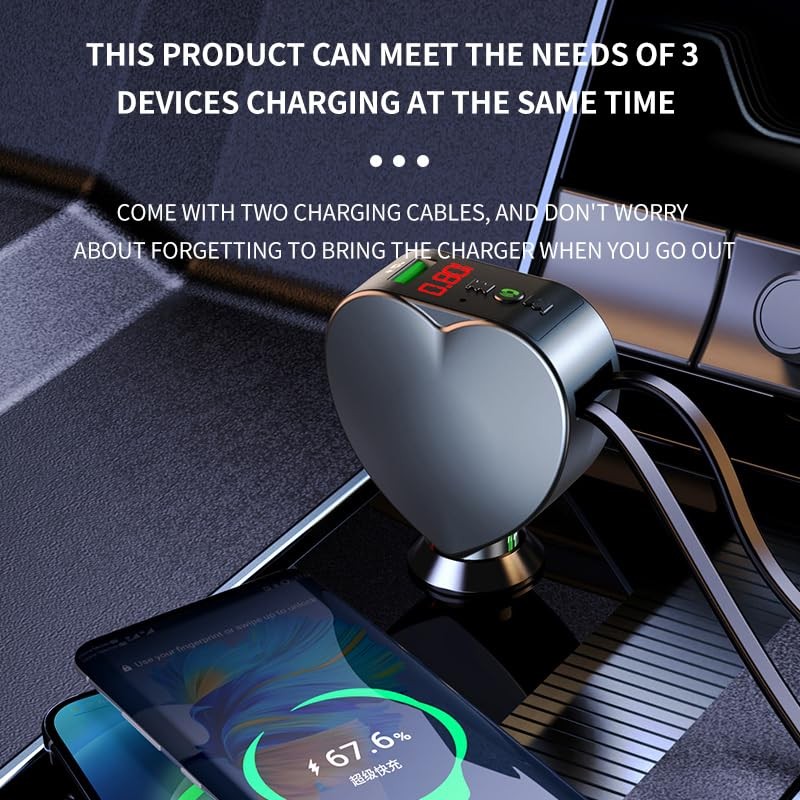  Bluetooth 5.3 Car Adapter with Retractable Fast Charger, FM Transmitter Rad…