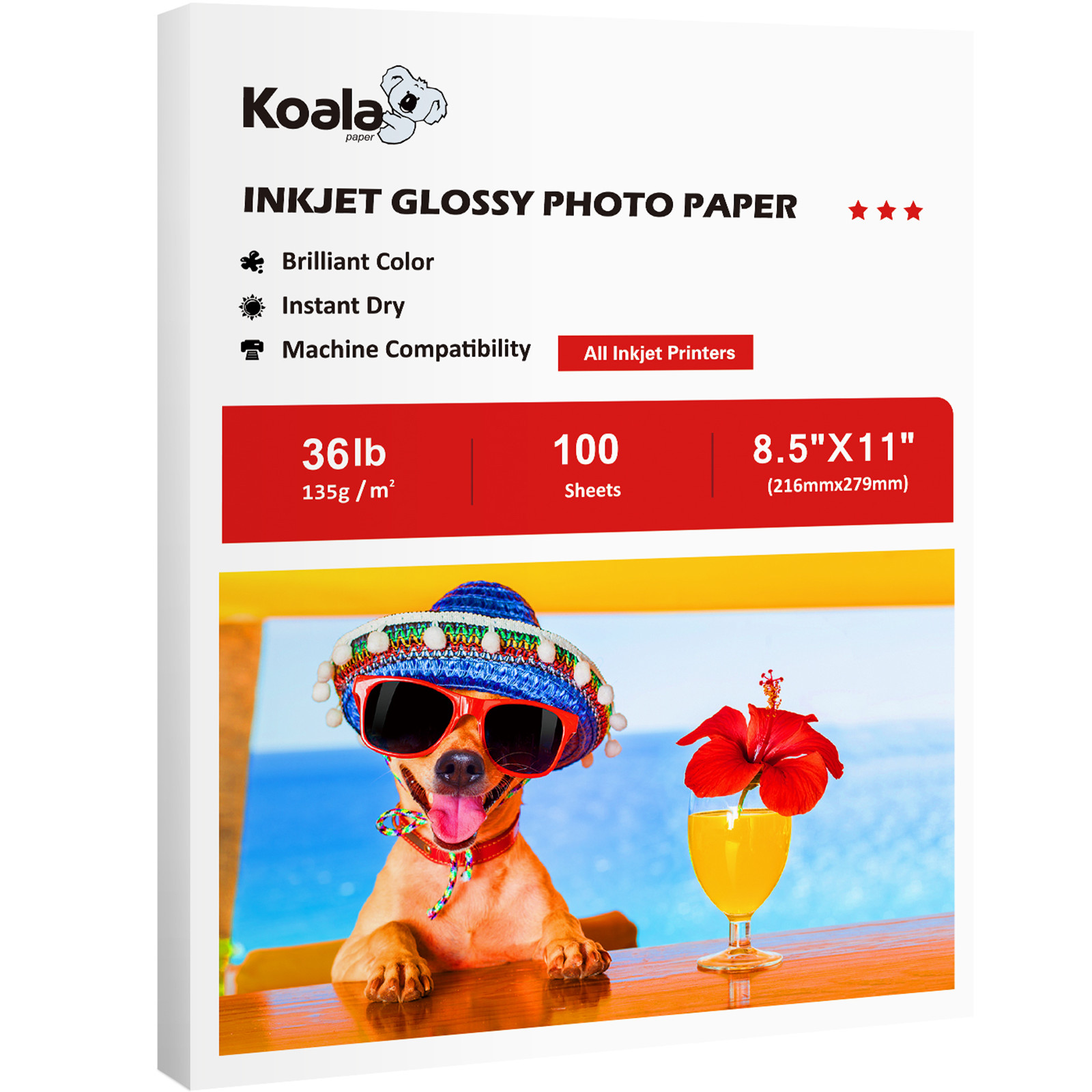 Koala Photo Paper 8.5×11 Glossy 100 Sheets 36lb 135g for Inkjet Printer Epson HP