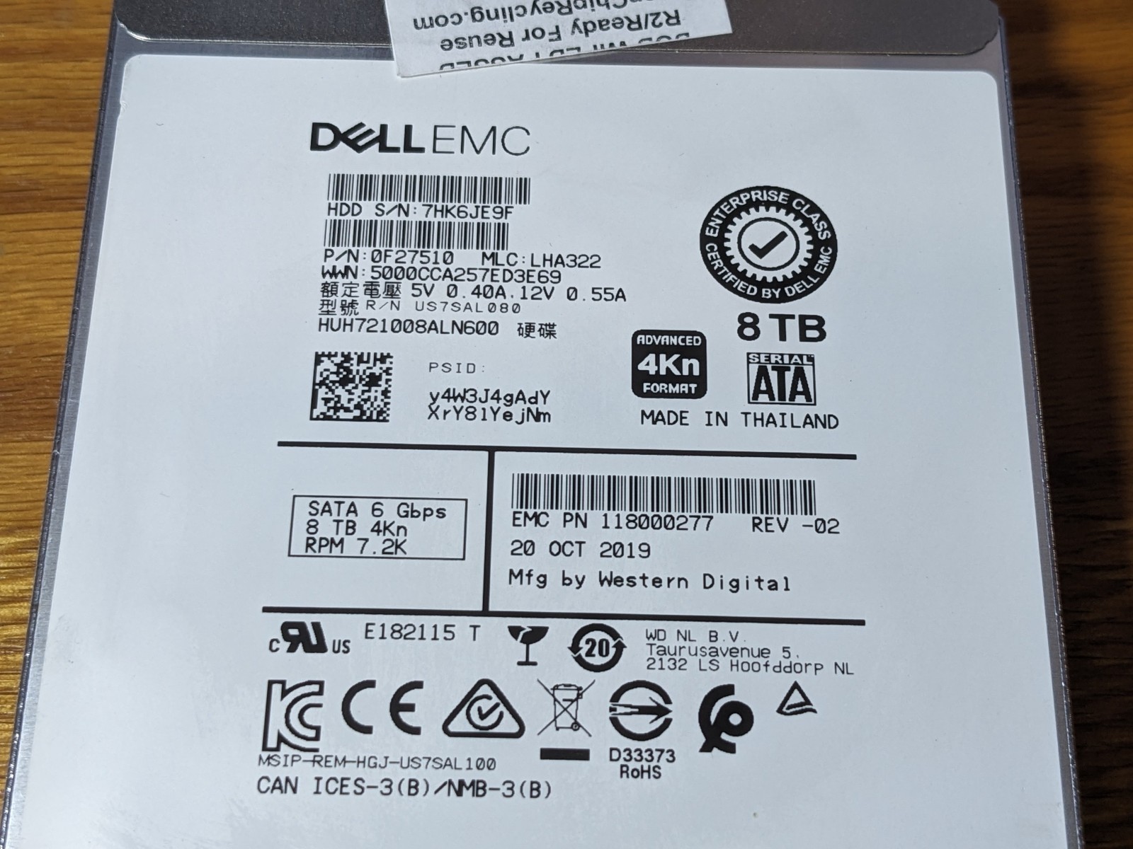 WD 8TB DC HC510 7.2K SATA 3.5″ Hard Drive HDD HUH721008ALN600 – 100% Health