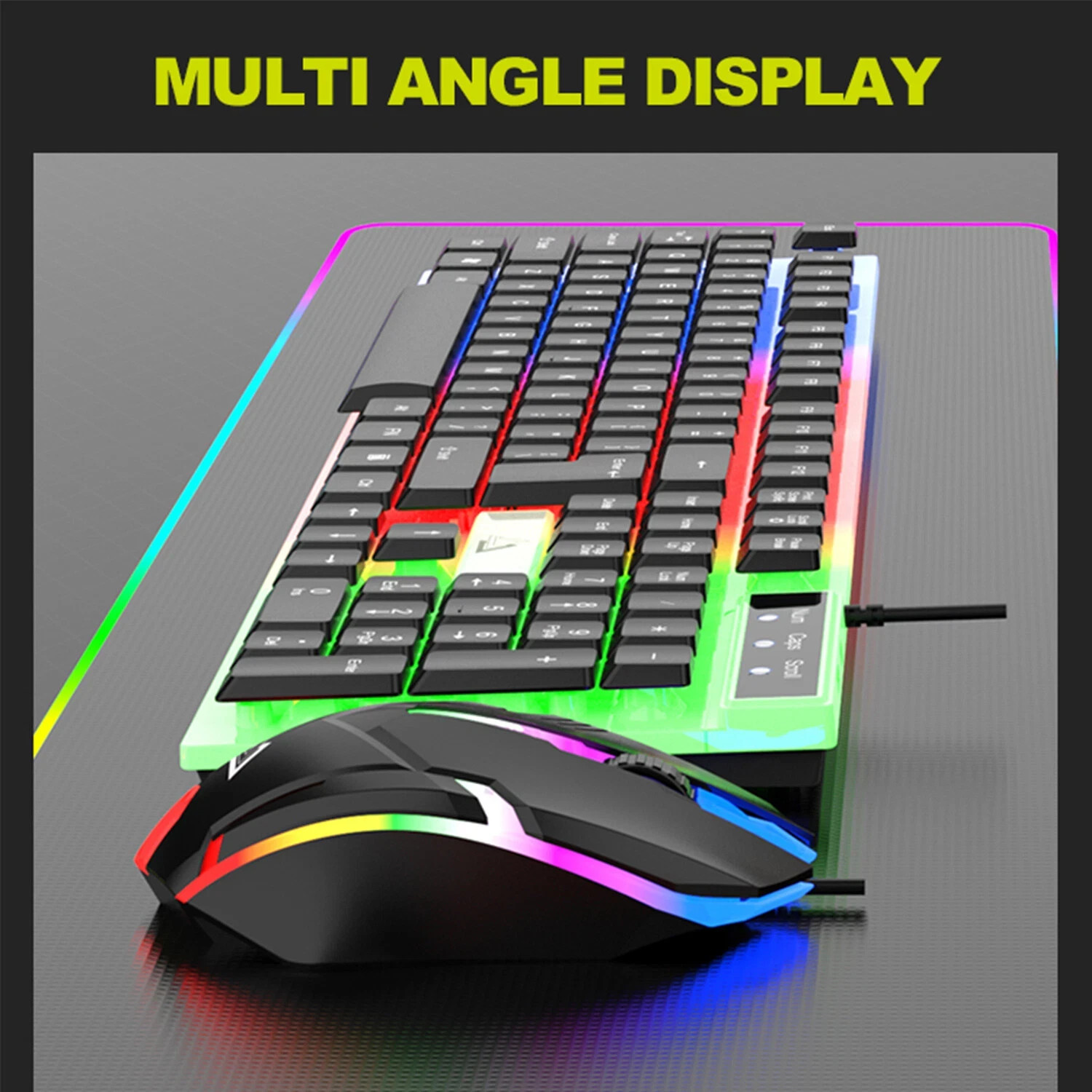 Wired Gaming Keyboard and Mouse Set RGB LED Rainbow Backlit for Computer Desktop