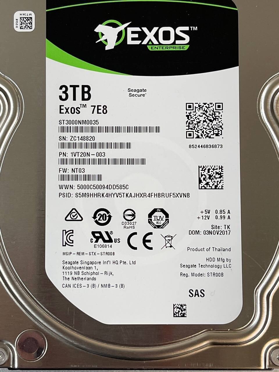 Seagate Hard Drive Exos 7E8 3TB 7200RPM 128MB SAS 12Gb/s 3.5 ST3000NM0035 HDD