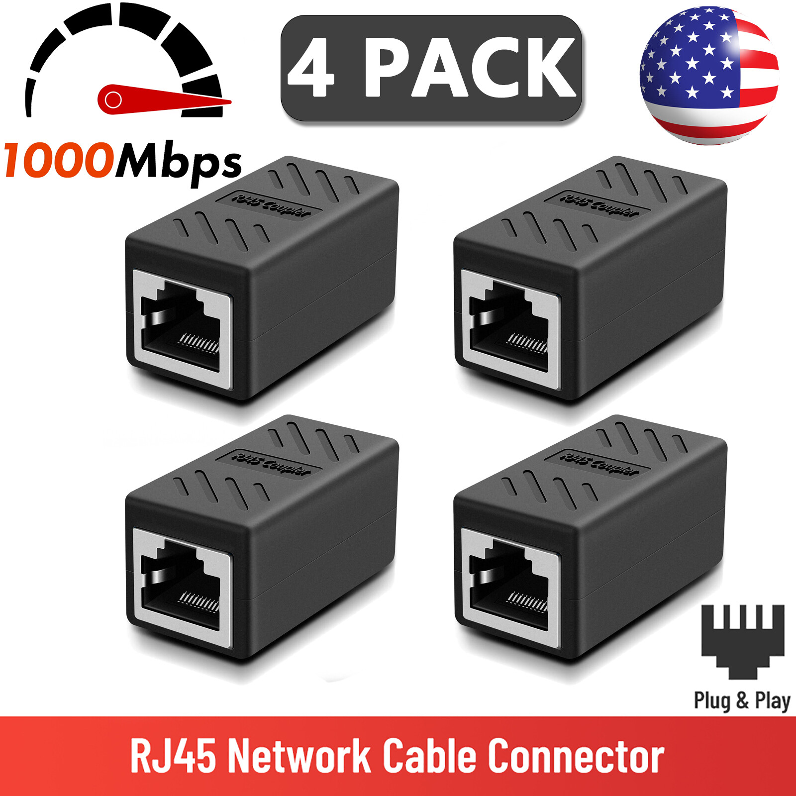 4X RJ45 Inline Coupler Cat7 Cat6 Cat5e Ethernet Network Cable Extender Connector