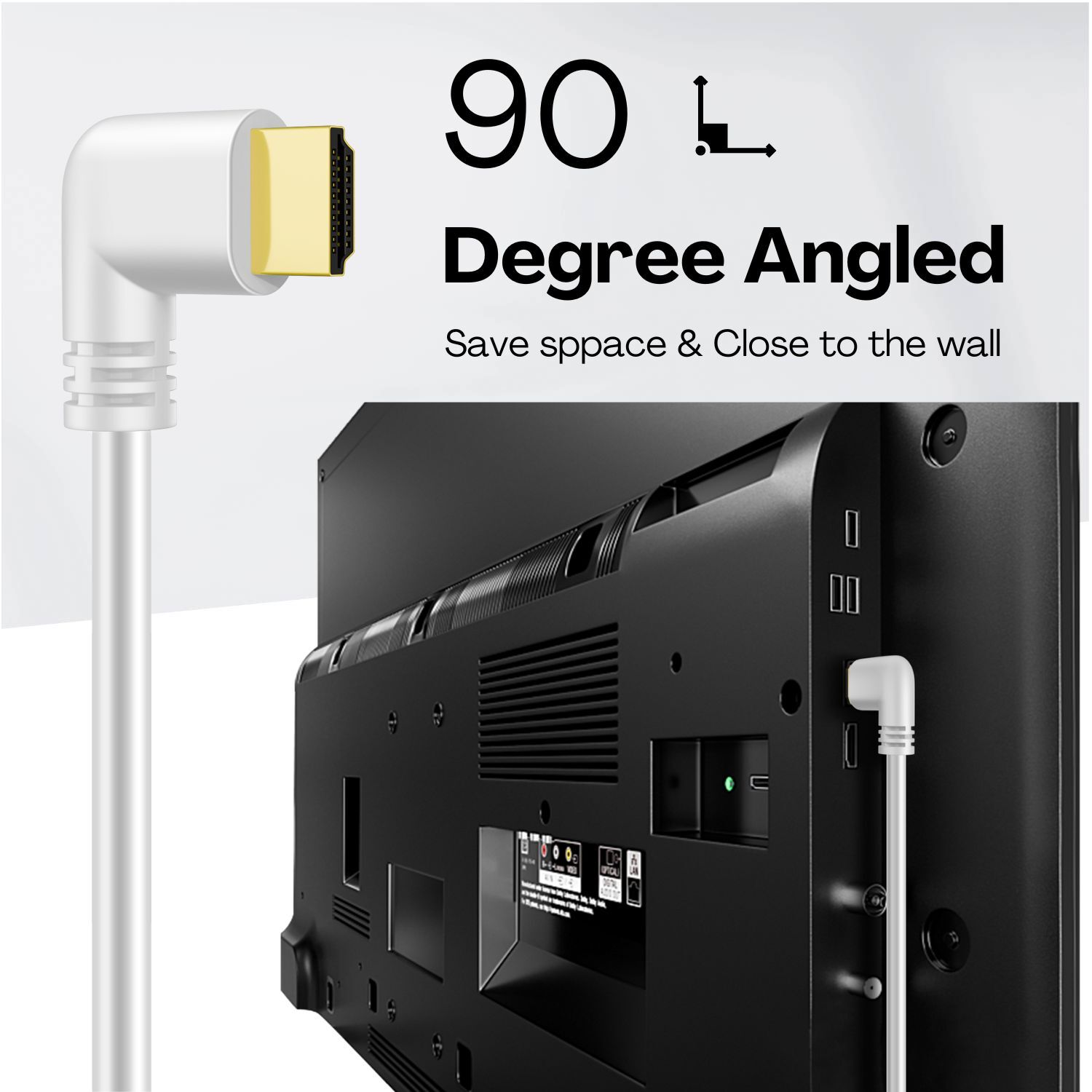Right Angle HDMI Cable (3 FT) High Speed HDMI 2.0 Cord Supports 4K60hz (White)