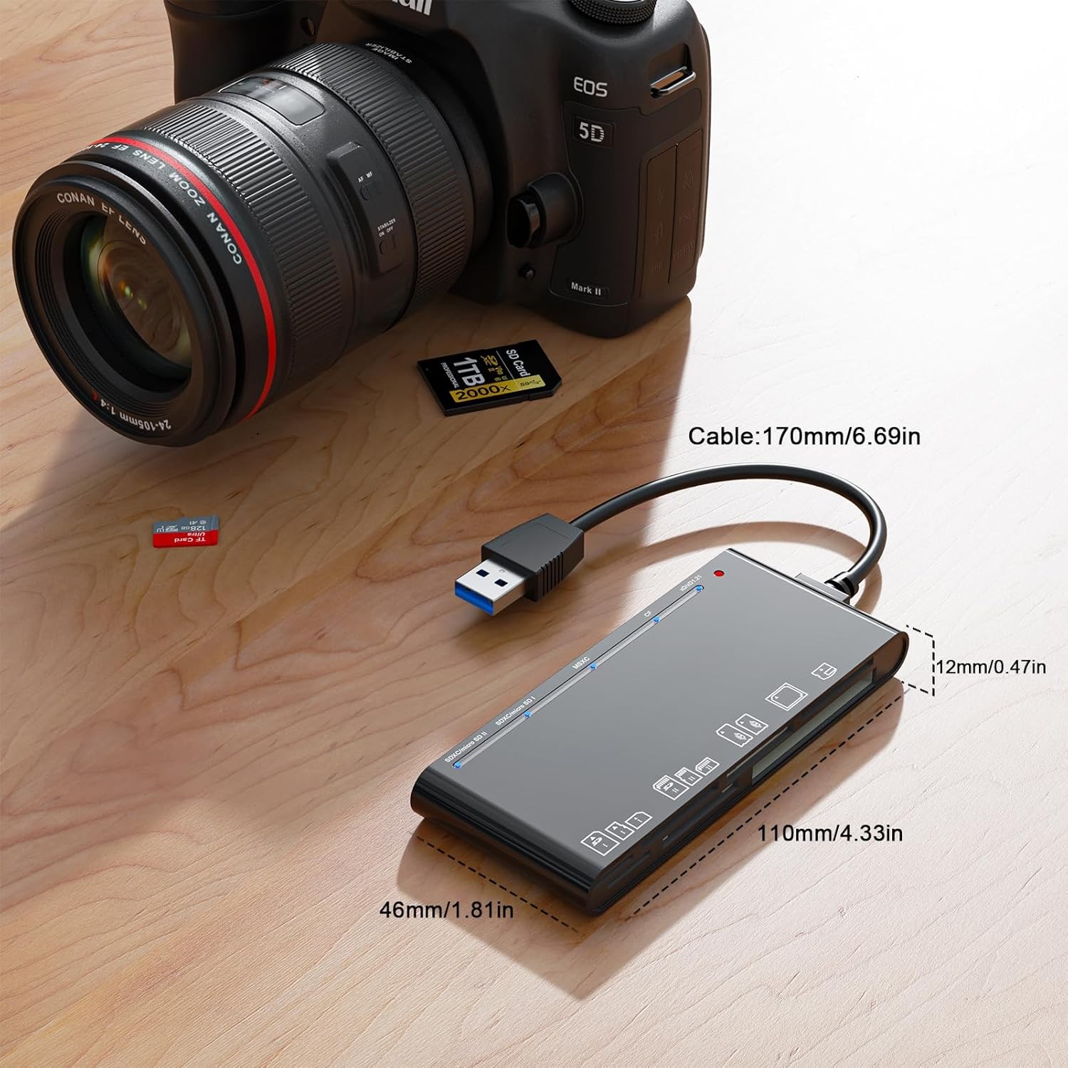 USB 3.0 Memory Card Reader, 7 in 1 Adapter Hub, for SD, CF, TF, Micro SD, XD, MS