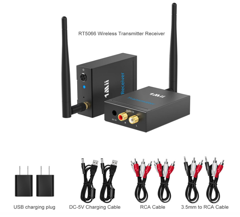 Wireless Audio Transmitter Receiver RCA AUX Long Range 320ft HiFi Audio Kit