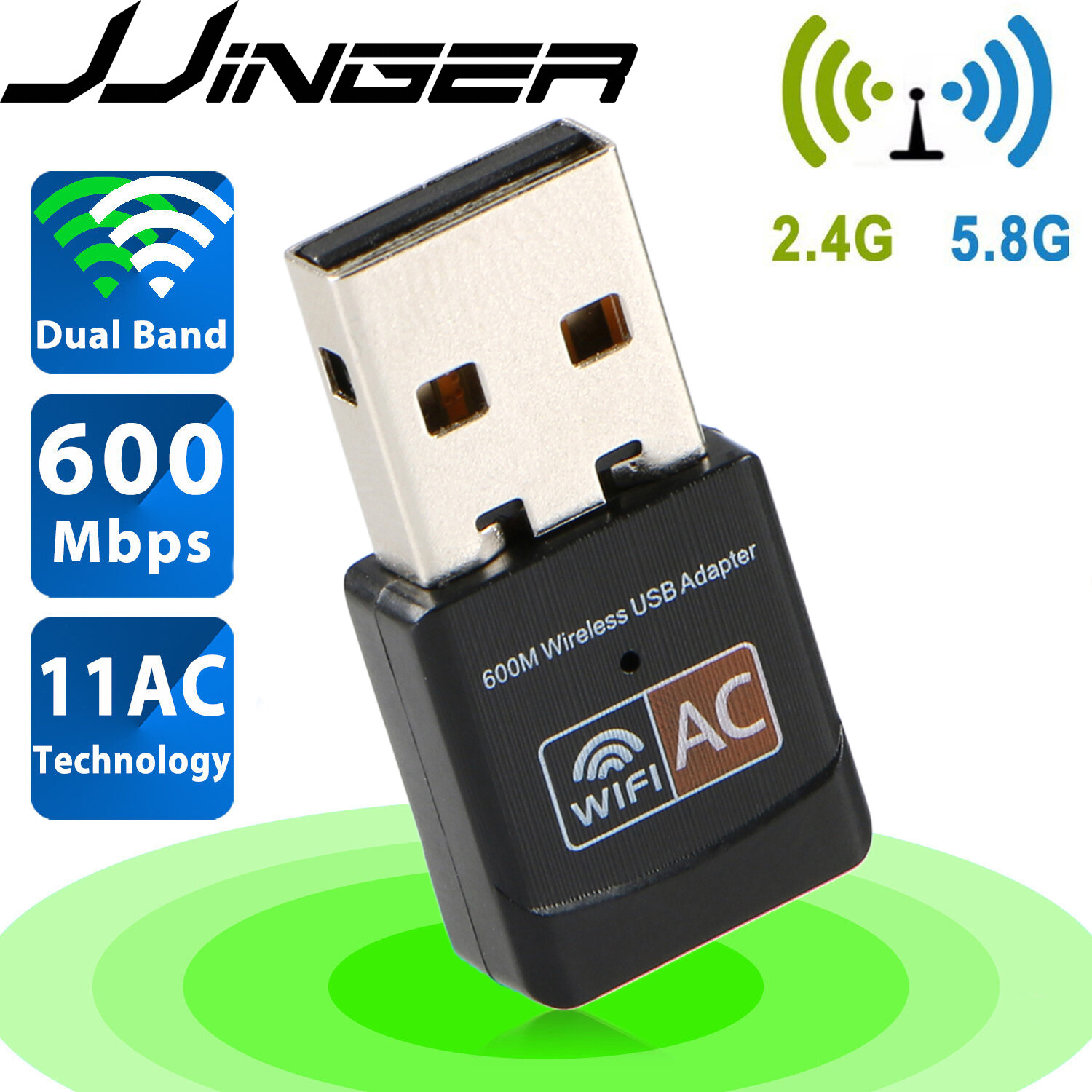 600Mbps Wireless USB Ethernet PC WiFi AC Adapter Lan 802.11 Dual Band 2.4G / 5G