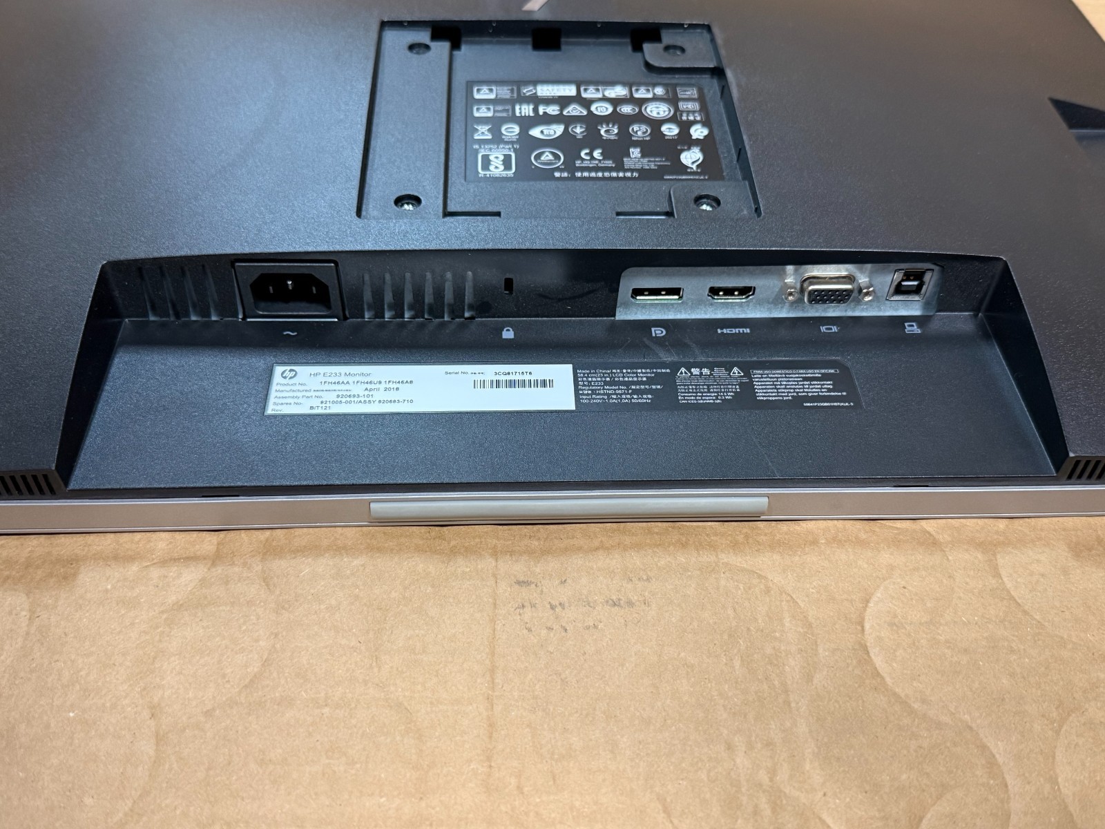 23″ HP EliteDisplay E233 LCD Monitor 1920×1080 VGA DisplayPort HDMI Lot of 5