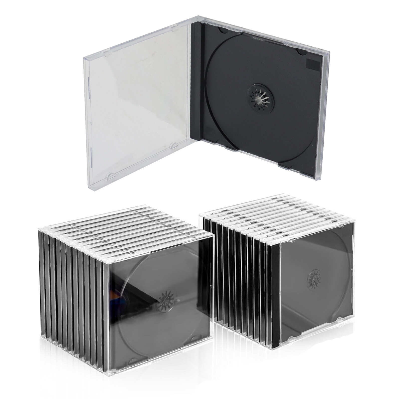 New Standard Clear Single CD Jewel Storage Cases 1- Disc Assembled Black Tray