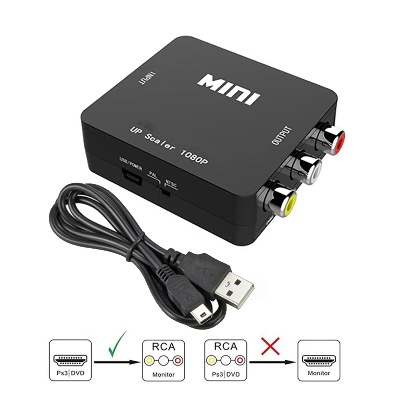 HDMI To RCA AV Adapter Converter Cable CVBS 3RCA 1080P Composite Video Audio