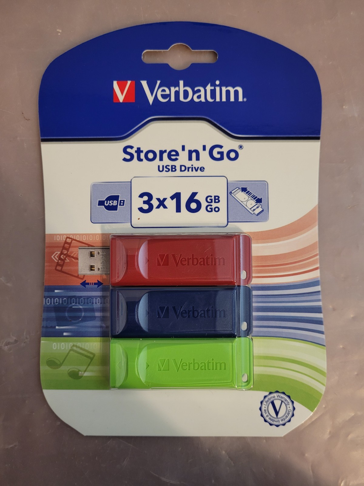 Verbatim 99122 Store N Go USB Flash Drive 16GB 3-Pack Red Blue Green 1505-888
