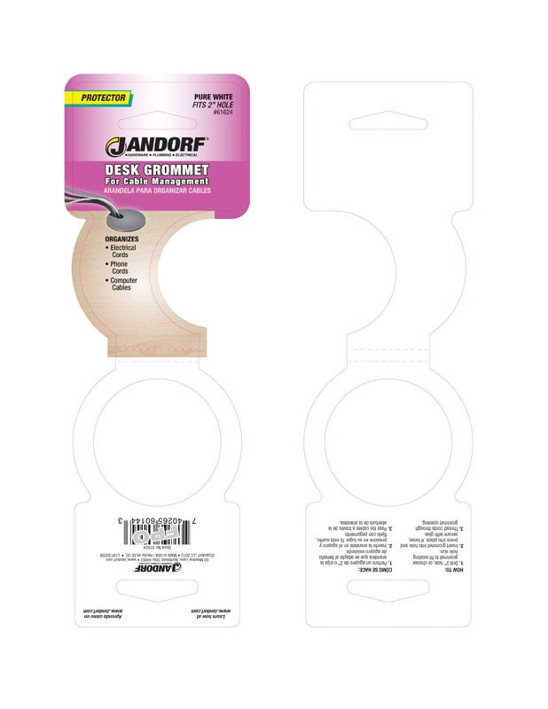 Jandorf 61624 White Polystyrene Plastic 2 in. Cutout Hole Computer Grommet