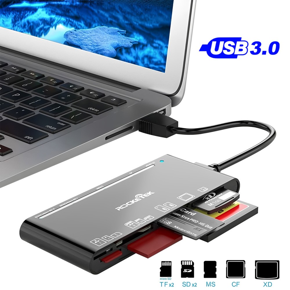 USB 3.0 Memory Card Reader, 7 in 1 Adapter Hub, for SD, CF, TF, Micro SD, XD, MS