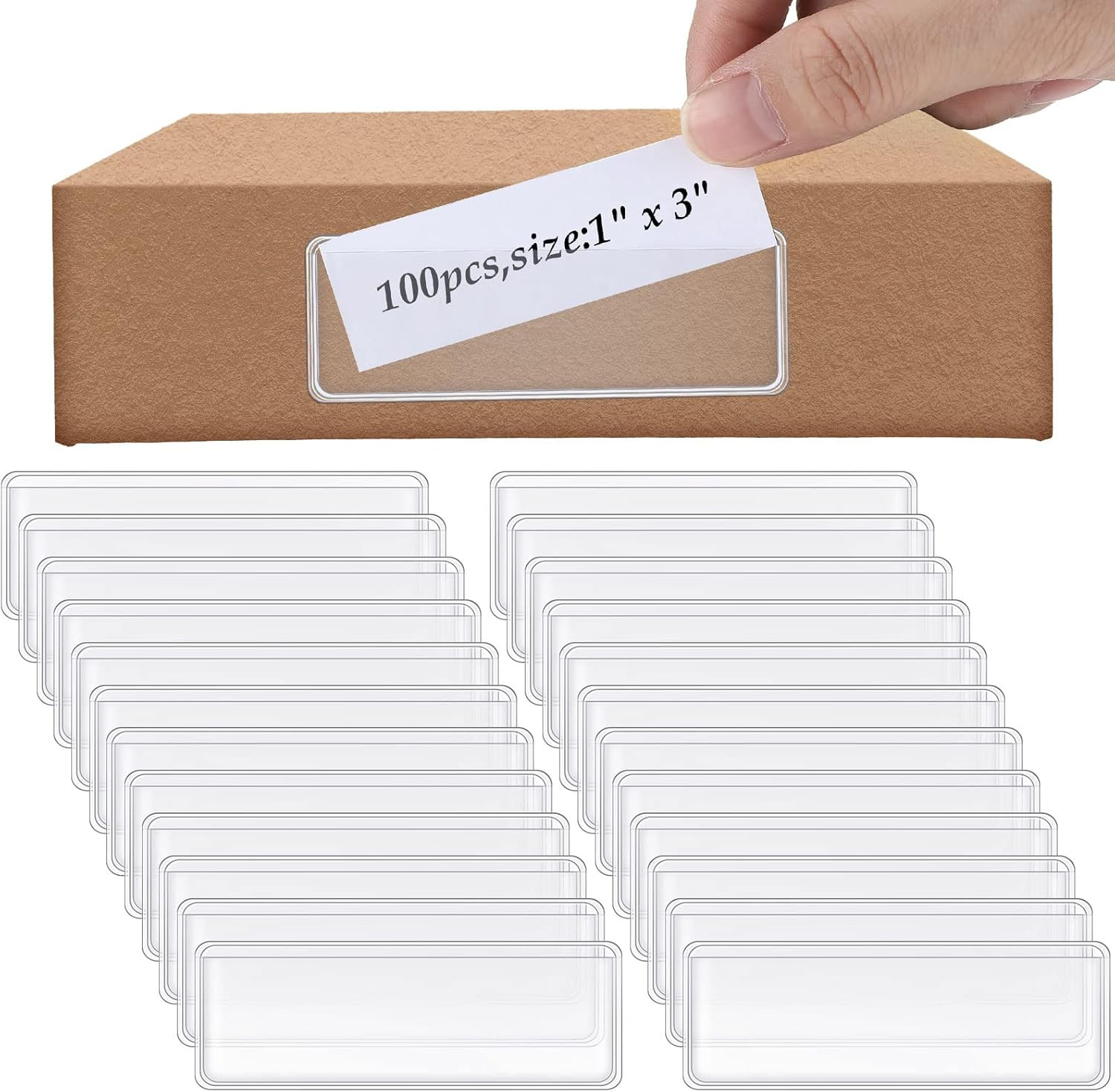 100 Pcs Label Holder Self Adhesive Clear Pocket 3X1 Inch Plastic Shelf