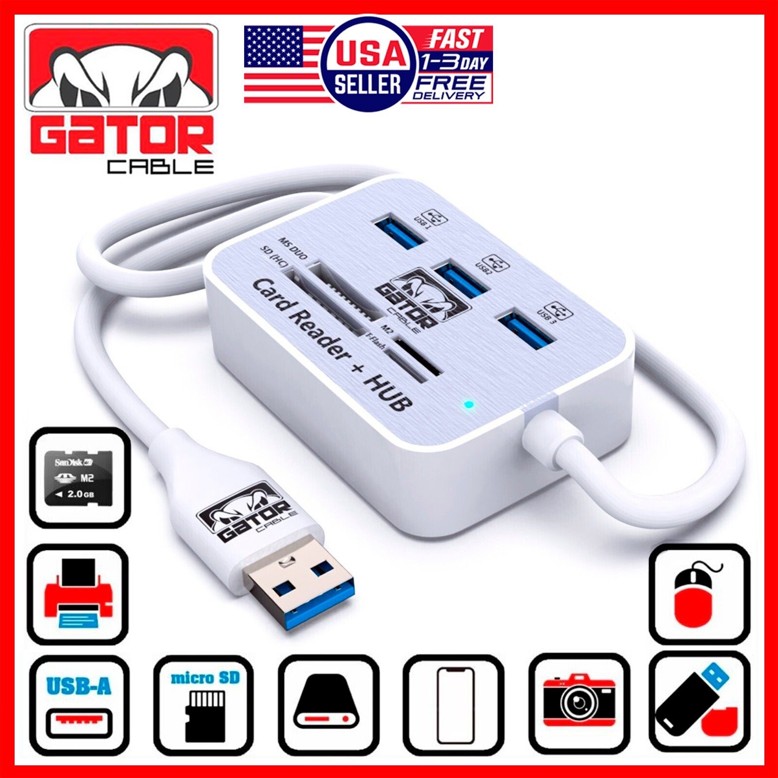USB 3.0 Multi Card Reader Hub MS M2 Micro SD TF Memory Card Adapter 3 USB Port