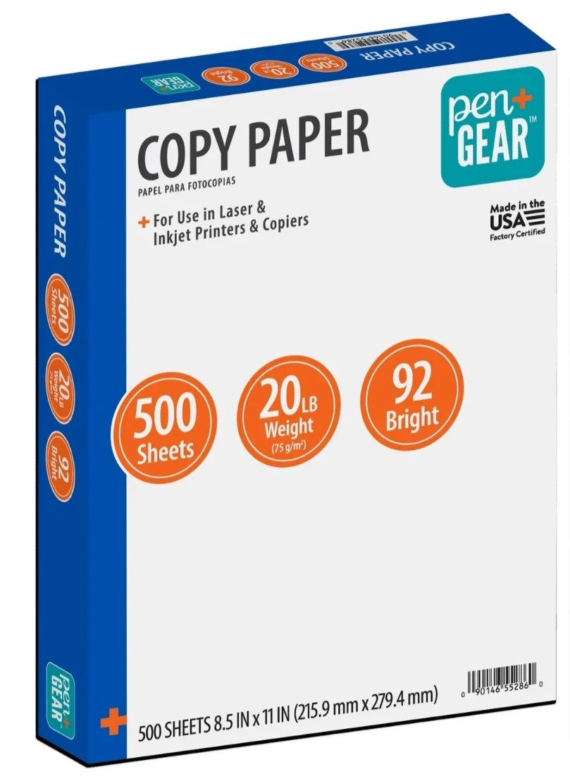 Pen+Gear Copy Paper, 8.5″ x 11″, 20 lb, White, 500 Sheets