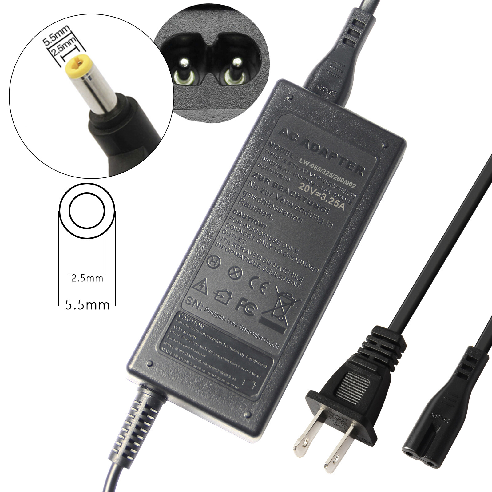 LOT OF 65W 20V 3.25A Laptop Charger AC Adapter For Lenovo IdeaPad IBM-5.5*2.5mm*