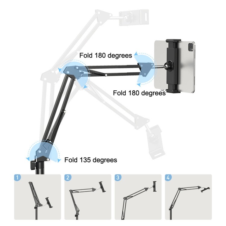 Universal 360° Tablet Holder Floor Stand Clamp Adjustable for 4-17″ Phone iPad