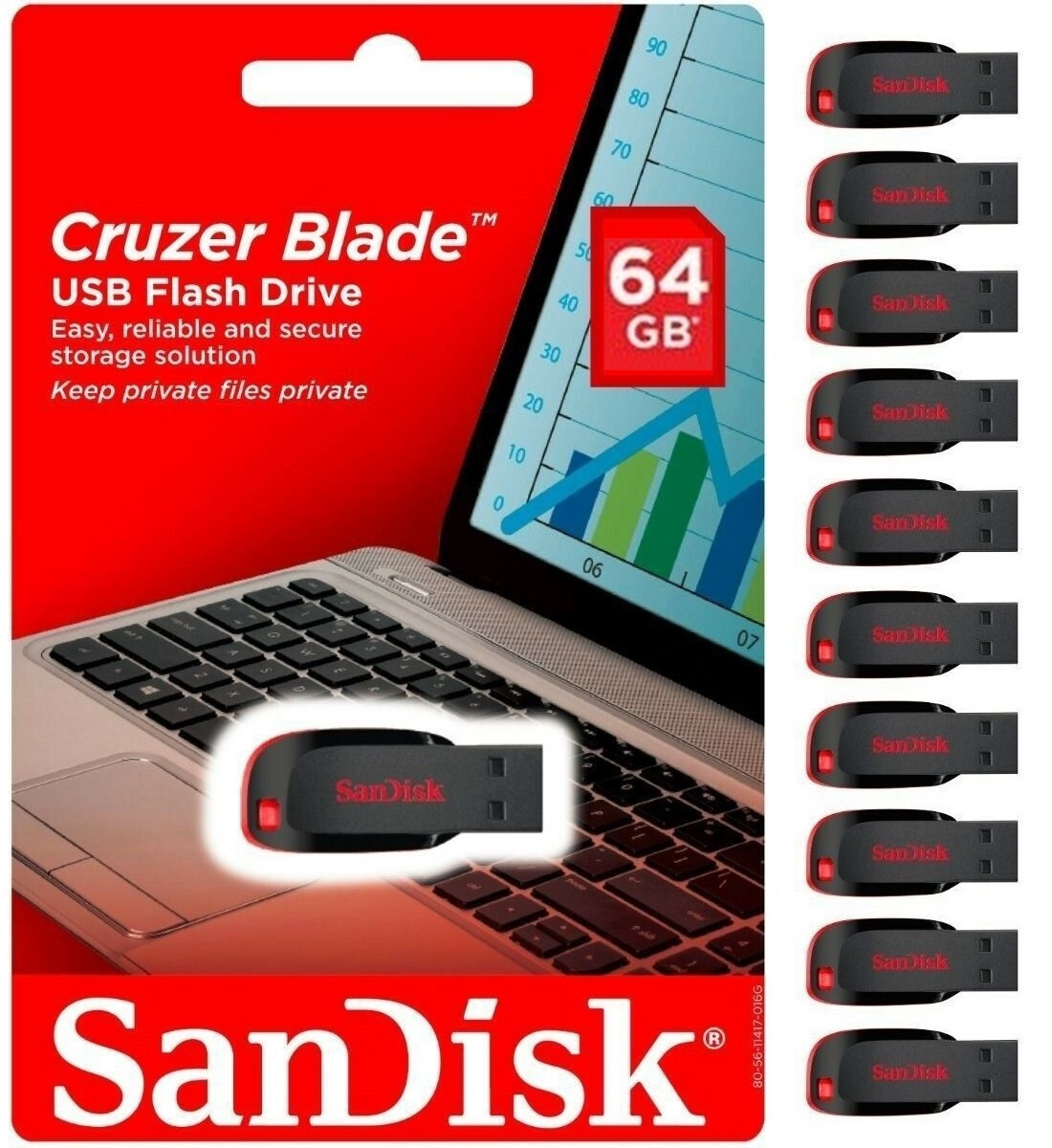 SanDisk Cruzer Blade 64GB USB 2.0 Flash Drive Thumb Drive Memory Stick (10 Pack)