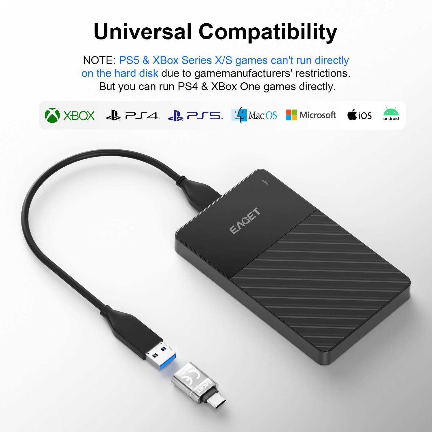 EAGET External Hard Disk Drive HDD USB 3.0 500GB 1TB Portable External 2.5″ G20C