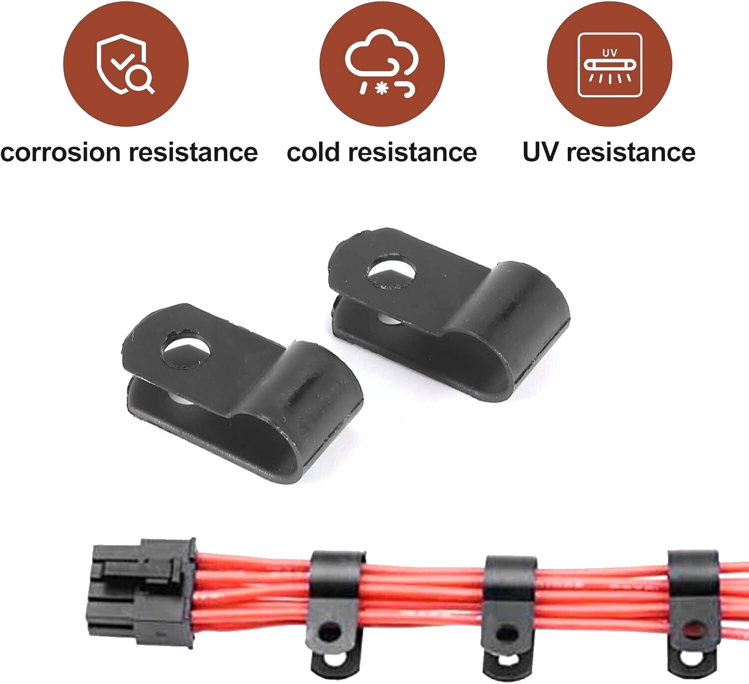 100 PCS PACK 1/8″ Inch R-Type CABLE CLAMPS NYLON BLACK HOSE WIRE ELECTRICAL UV