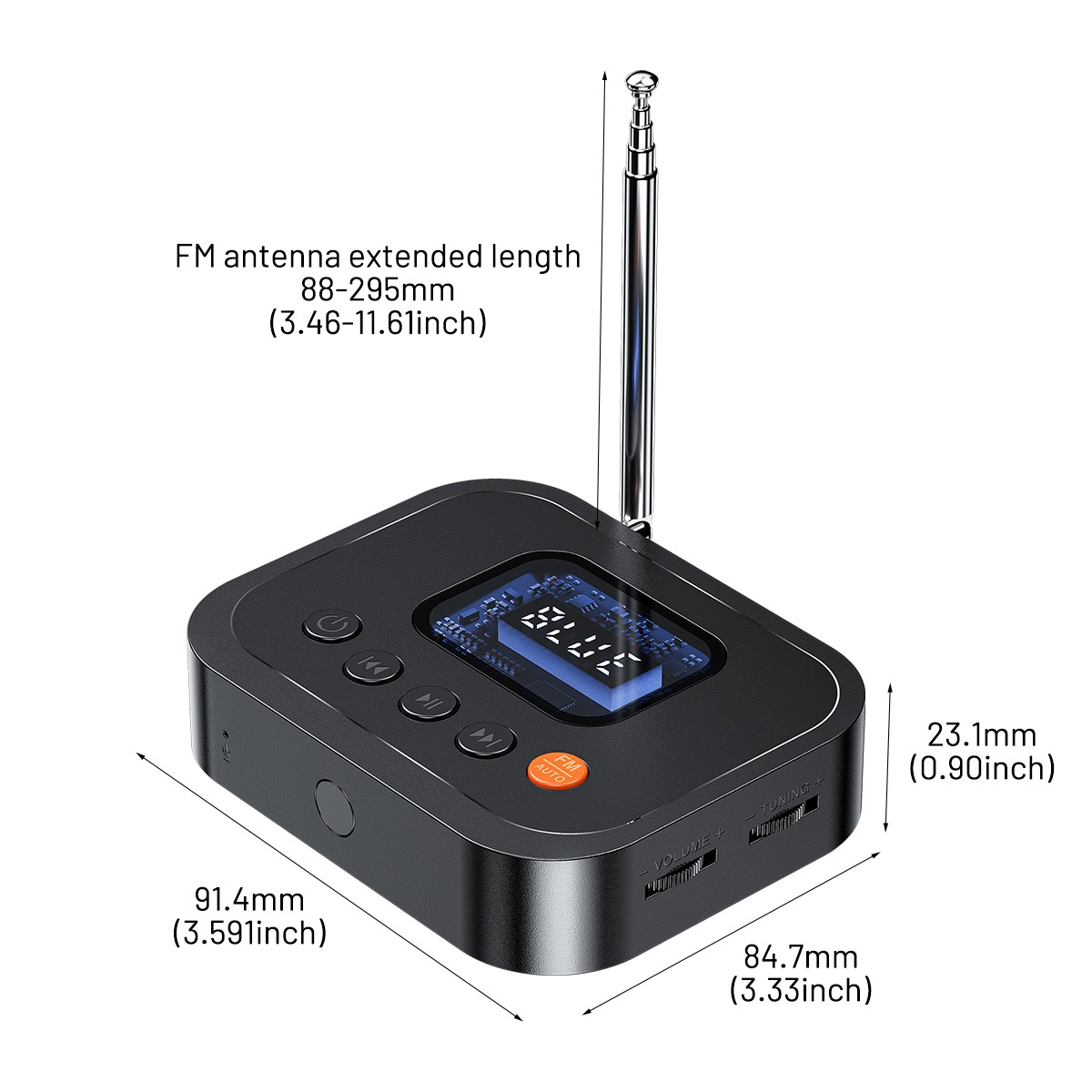 Bluetooth 6.0 Receiver AUX /RCA Wireless Audio Adapter FM Radio Hands-Free Call