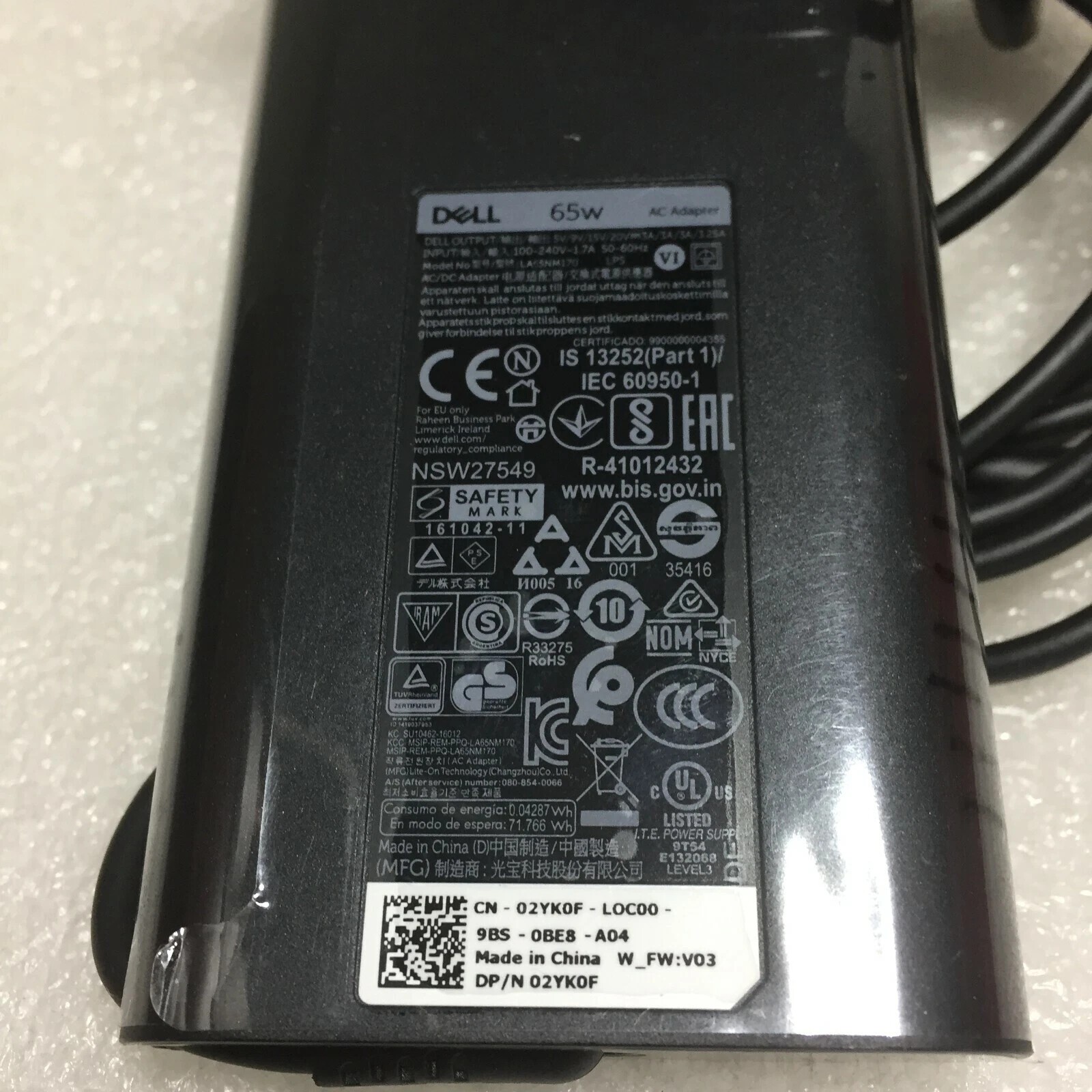 LOT OF 25 Genuine Dell AC Adapter HA65NM170 20V 3.25A 65W USBC DM1WCF FREE SHIP