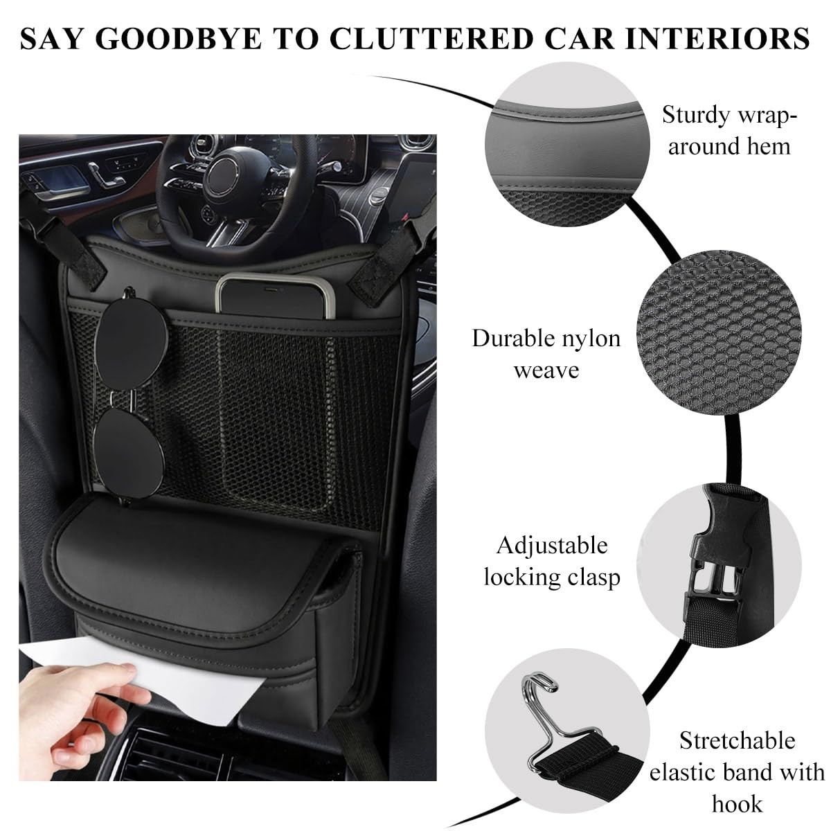 Car Organizer Storage Between Seats, Leather Large Capacity Automobile Handba…