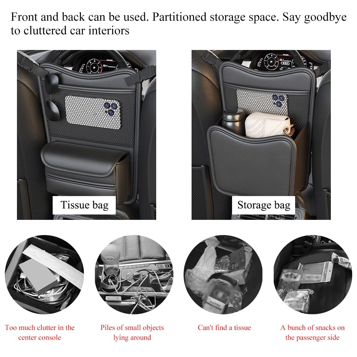 Car Organizer Storage Between Seats, Leather Large Capacity Automobile Handba…