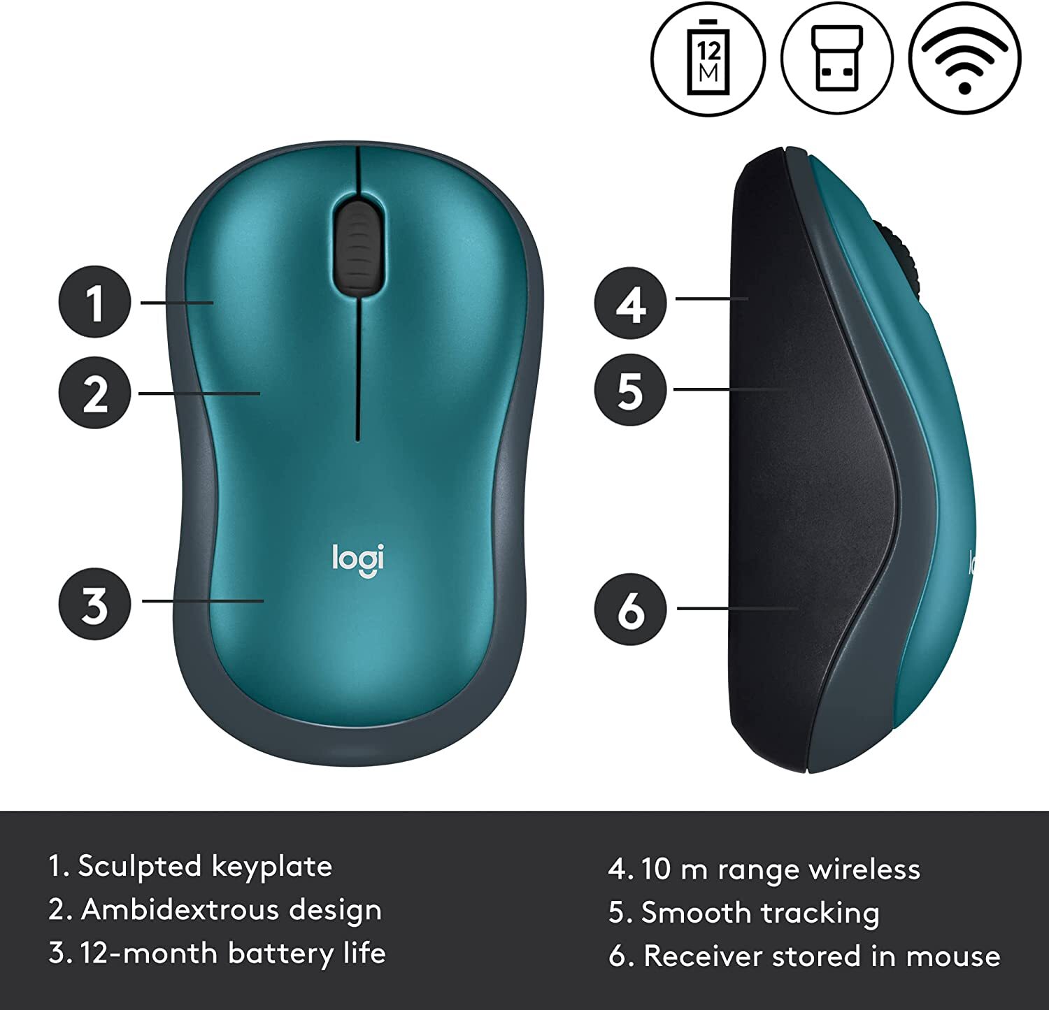 Logitech M185 Wireless Mouse, 2.4GHz with USB Mini Receiver, BLUE 910-003636