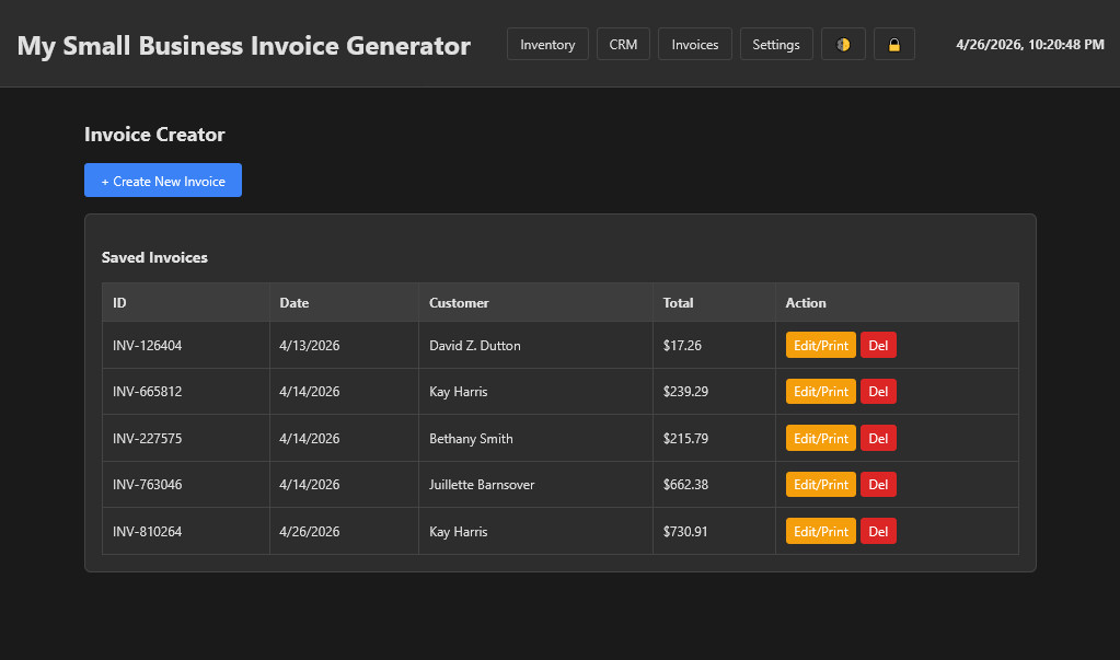 Universal O.S. – Small Business Invoice Generator, CRM and Inventory Management