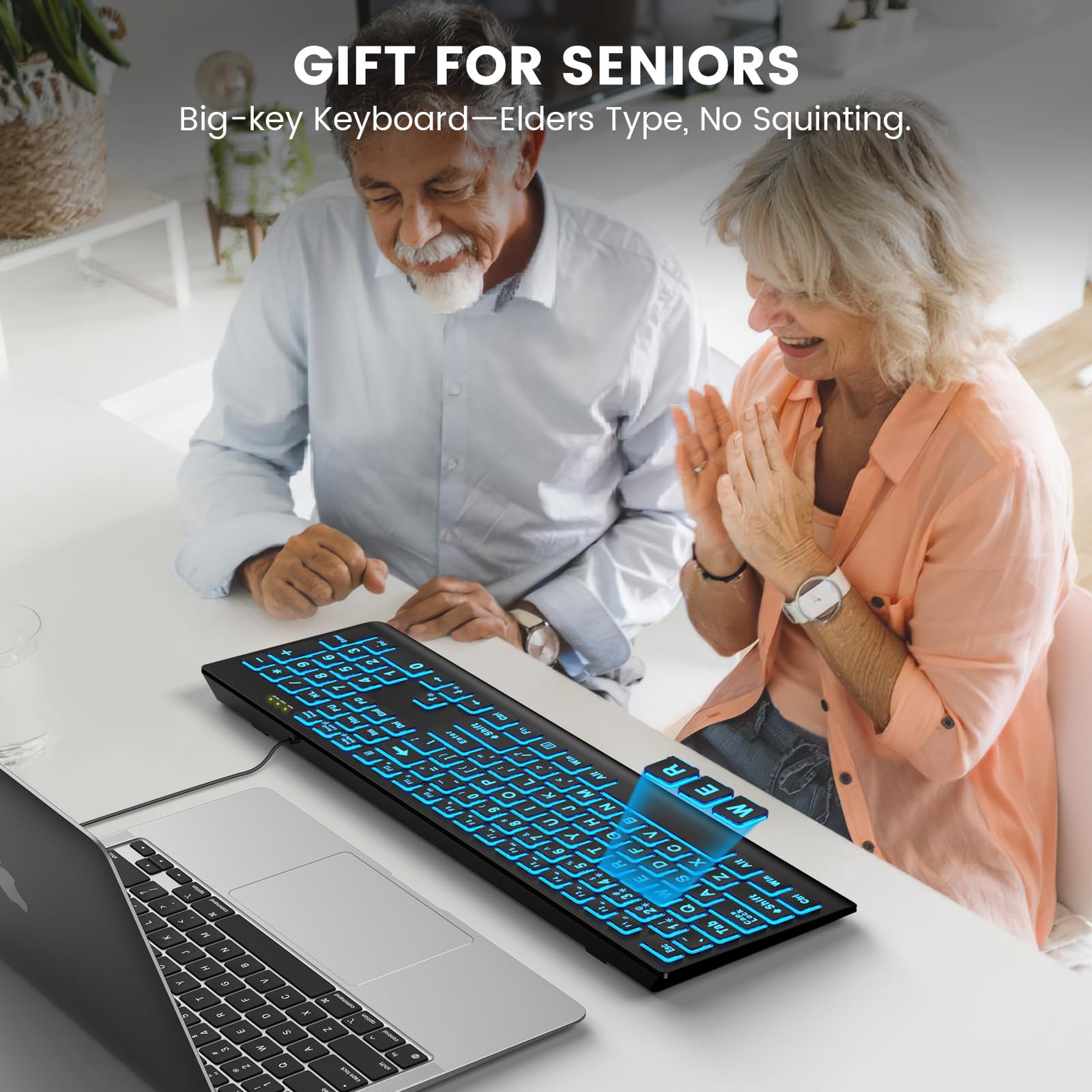 Large Print Backlit Keyboard, Wired USB Lighted Computer Keyboards with 7-Color